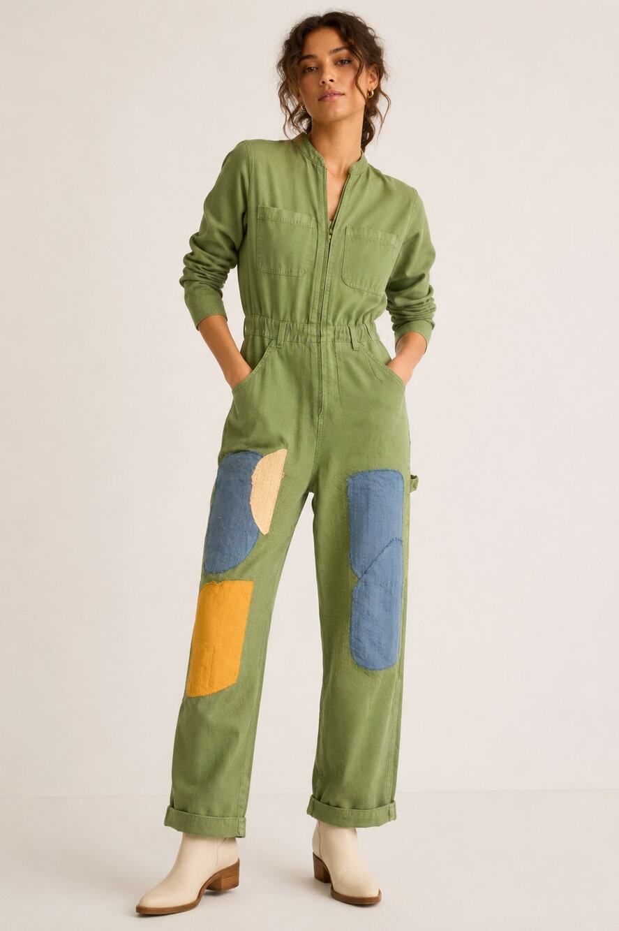 Sandrine Rose X Free People NWT Patchwork Utility Coverall Jumpsuit S Relaxed